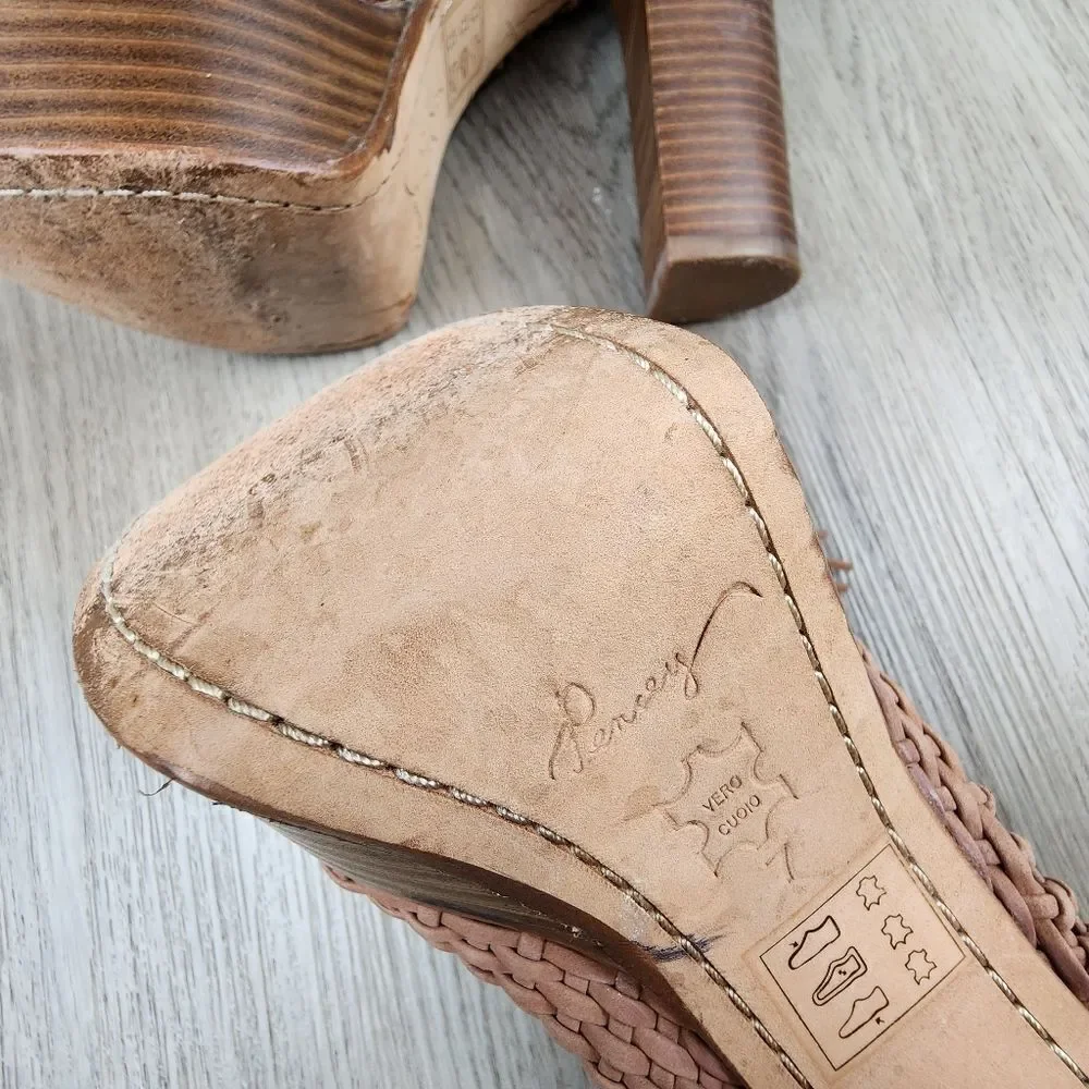 Pencey Alexus Woven Platform Leather Sandals size 7